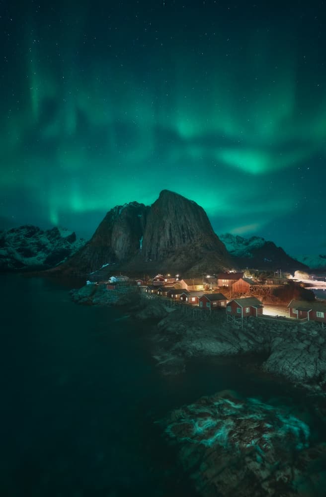 Aurora Over Lofoten Village by Javier de la Torre — canvas wall art