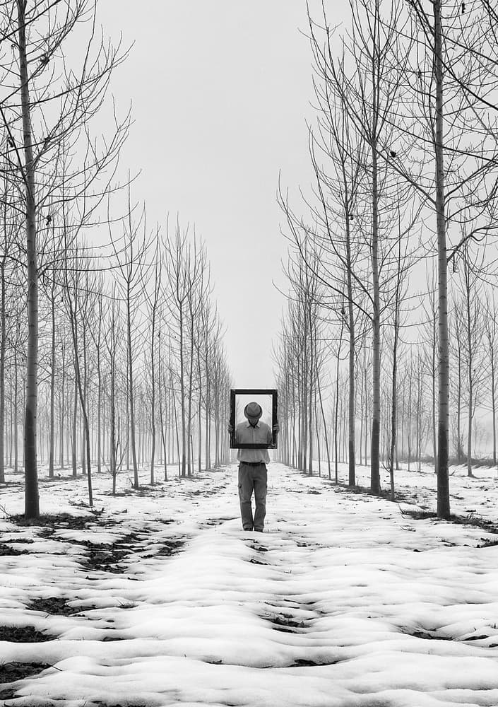 Solitary Man Winter Frame by Carlo Ferrara — canvas wall art