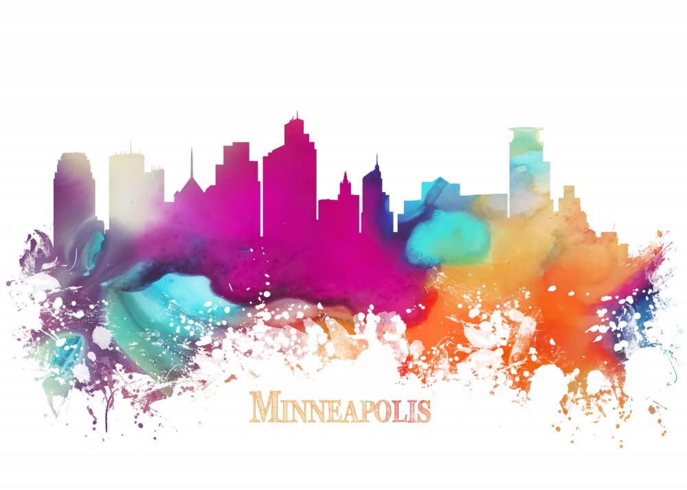 Minneapolis Skyline Splash by Justyna Jaszke — canvas wall art