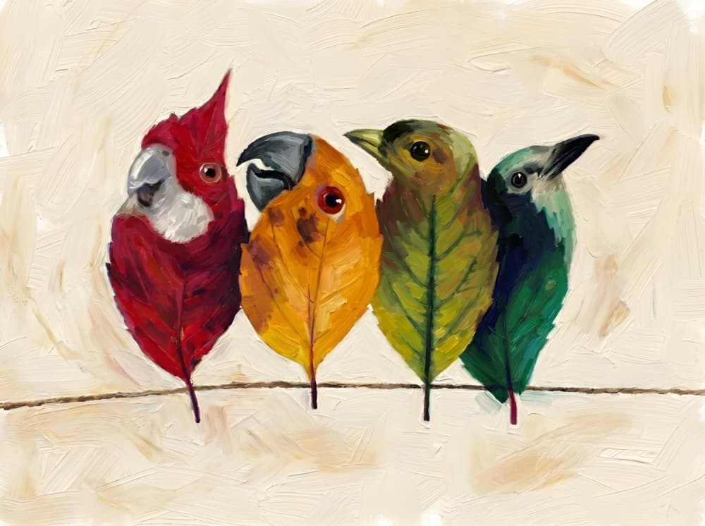 Whimsical Leaf Birds by HUGO — canvas wall art