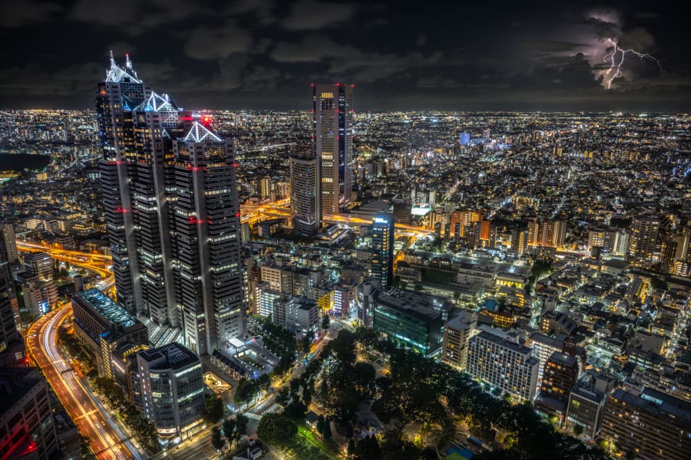Tokyo Night Lightning by まちゅばら/Hiroki Matsubara — canvas wall art
