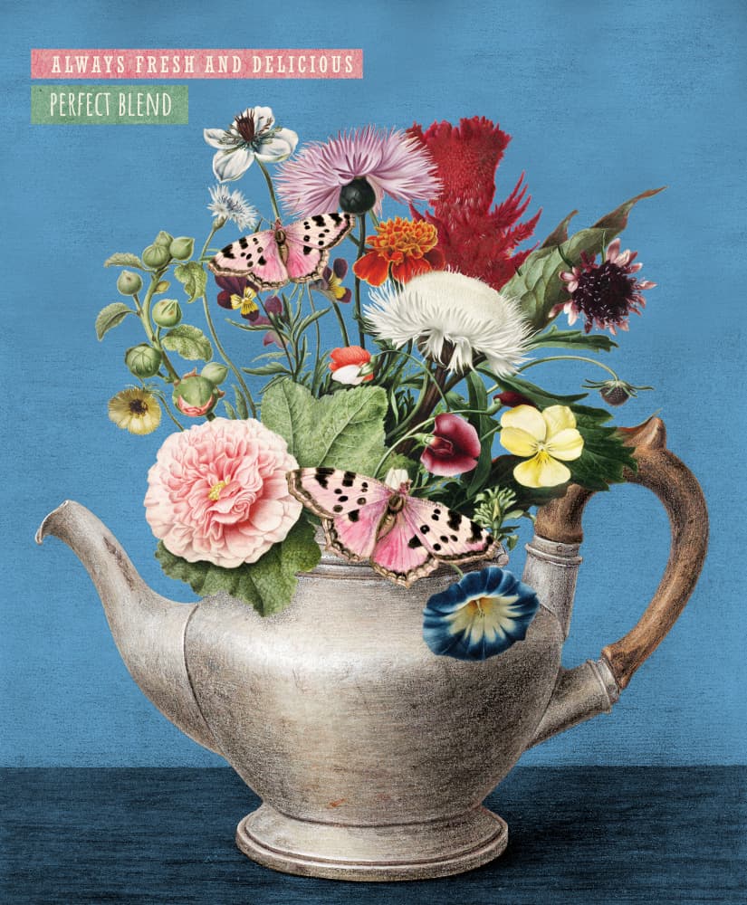 Floral Teapot Bouquet by Marja van den Hurk — canvas wall art