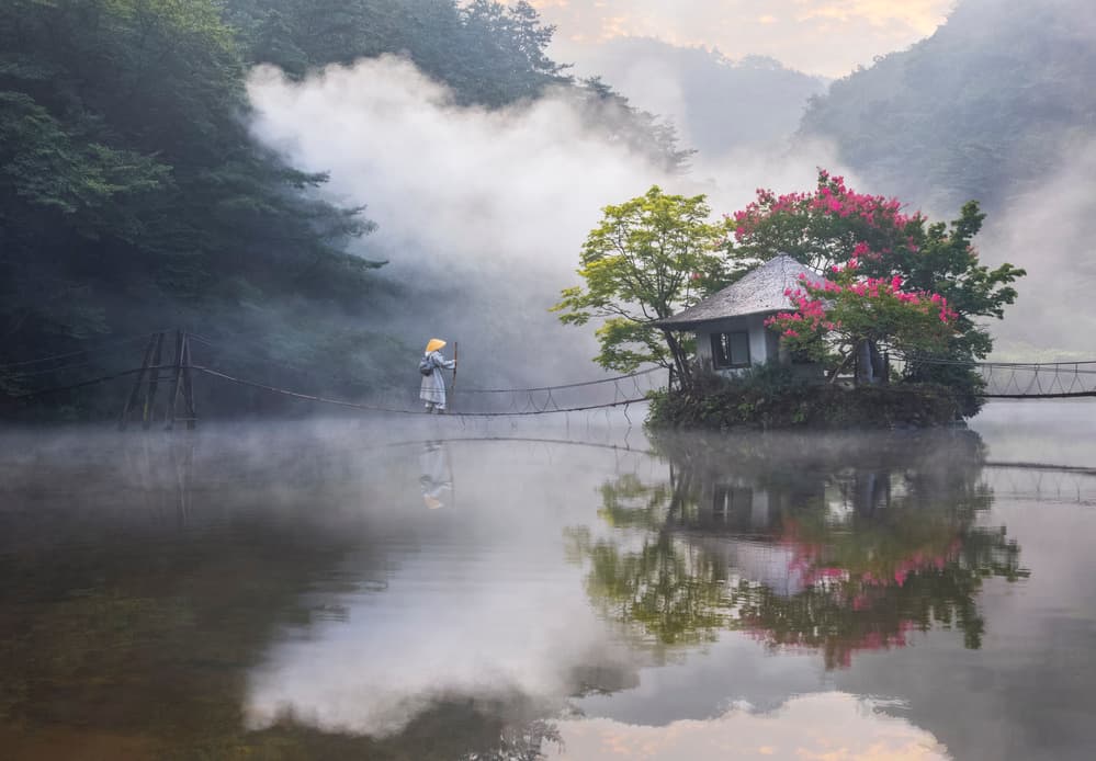 Misty Bridge Crossing by Jaeyoun Ryu — canvas wall art