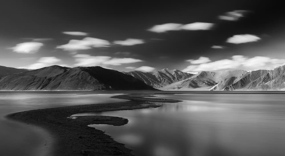 Monochrome Mountain Lake by Jassi Oberai — canvas wall art
