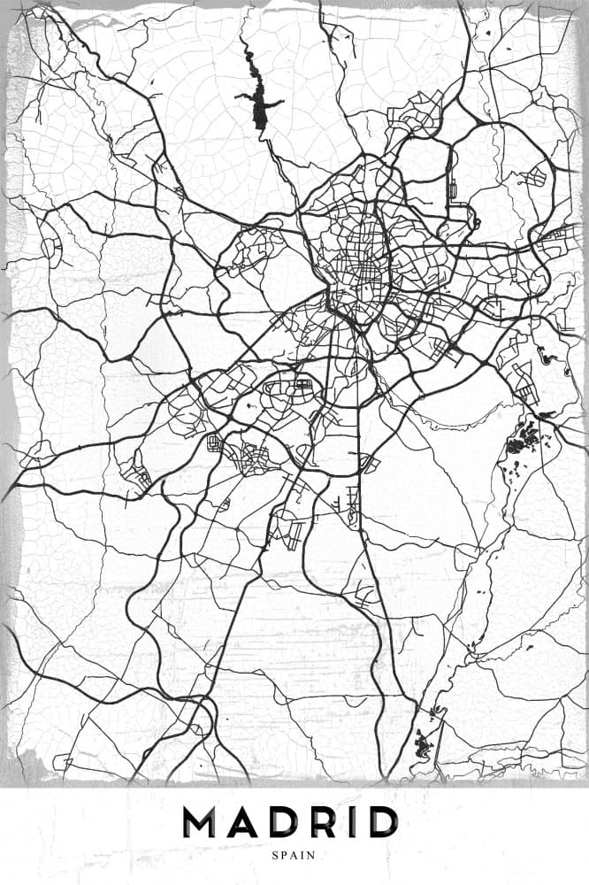 Madrid Spain Road Map by StudioSix — canvas wall art