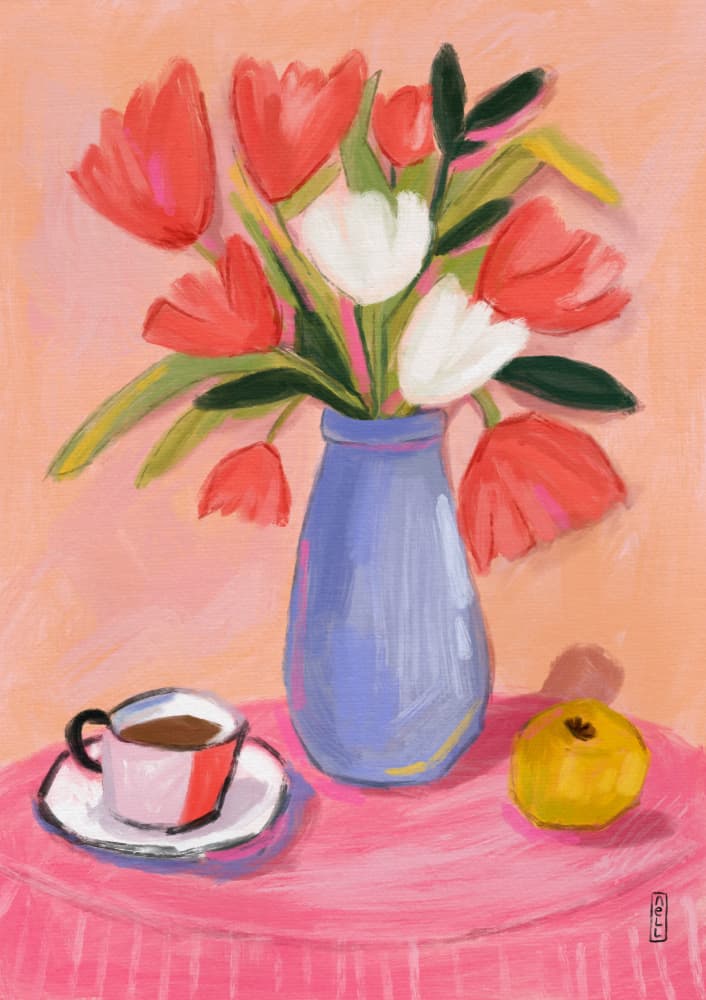 Fresh Tulips and Coffee by Dirkie Nell — canvas wall art