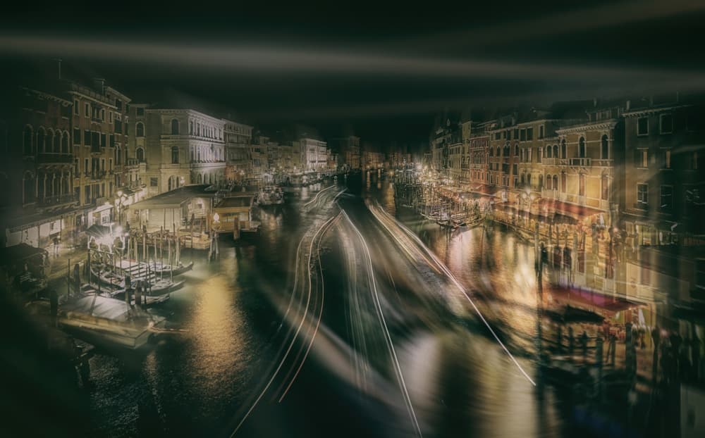 Blurred Venice Night Canal by Daniele Atzori — canvas wall art