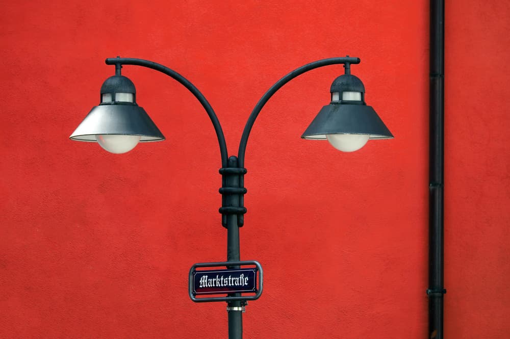 Red Wall Street Lamp by Hans-Wolfgang Hawerkamp — canvas wall art