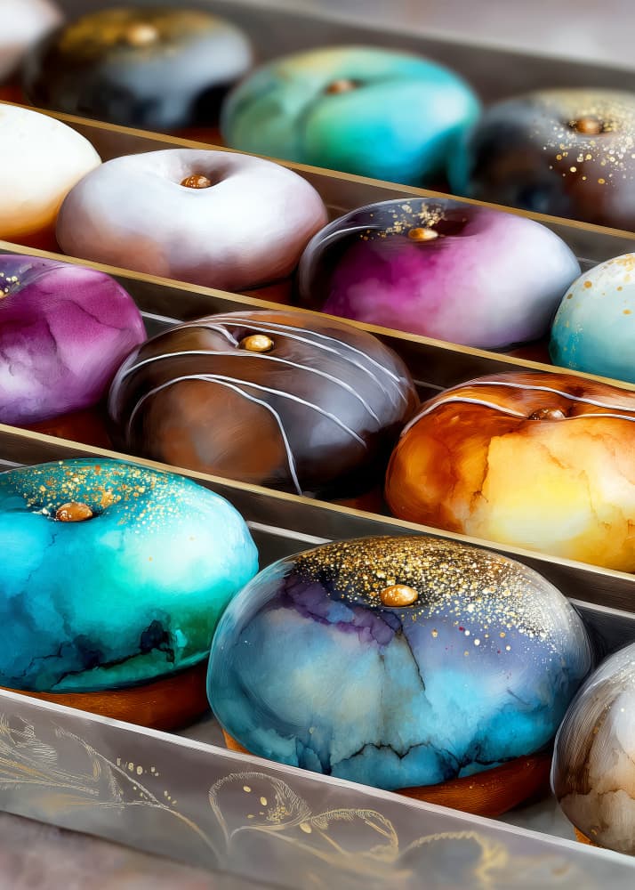 Colorful Gourmet Donuts by Justyna Jaszke — canvas wall art