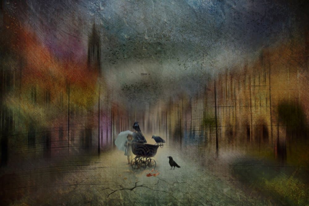 Urban Stroll With Crows by Ewa Całkosińska-Kajzer — canvas wall art