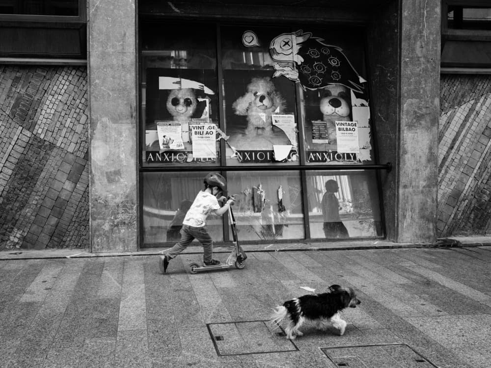Urban Play with Dog by Carlos Costa — canvas wall art