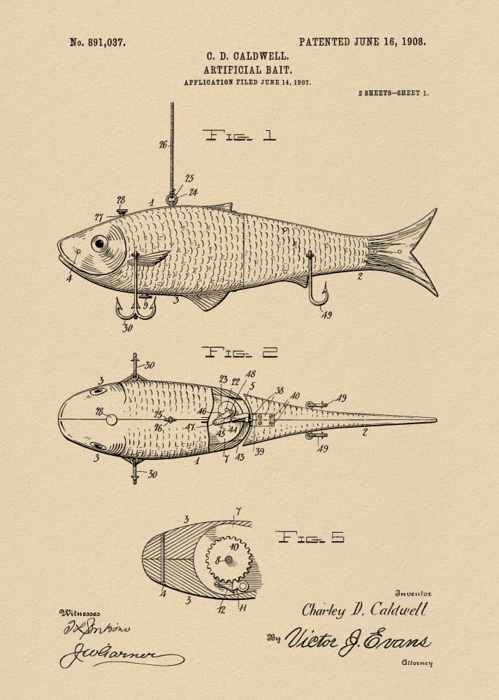 Vintage Fishing Lure Patent by Andreas Magnusson — canvas wall art
