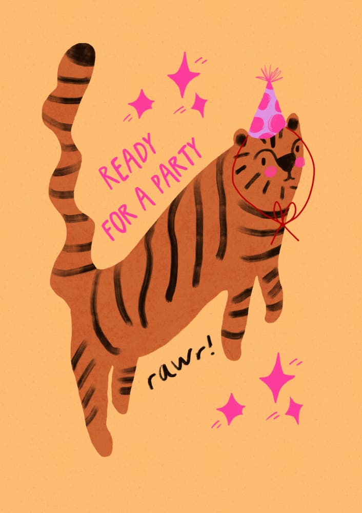 Ready Party Tiger by Dirkie Nell — canvas wall art
