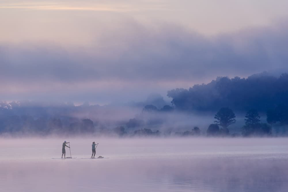 Misty Morning Paddleboarding by 李从军 / Austin Li — canvas wall art