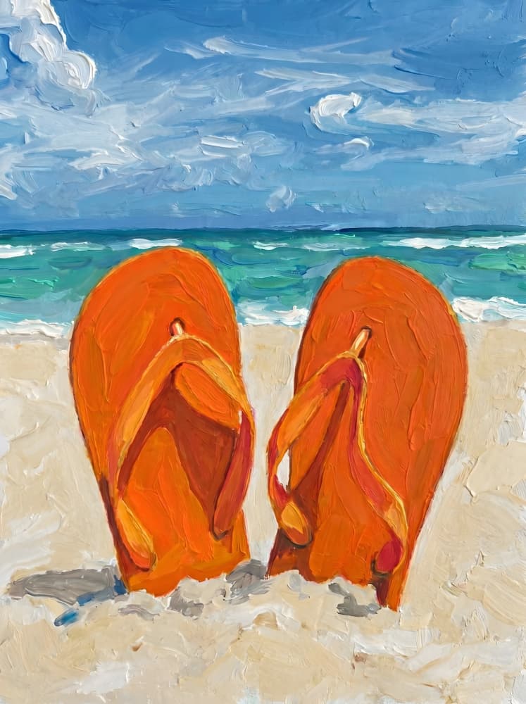 Orange Flipflops Beach by HUGO — canvas wall art
