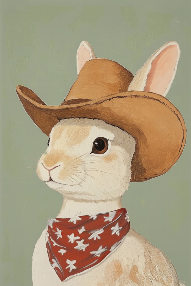 Cowboy Rabbit by Melloi Art Prints — canvas wall art