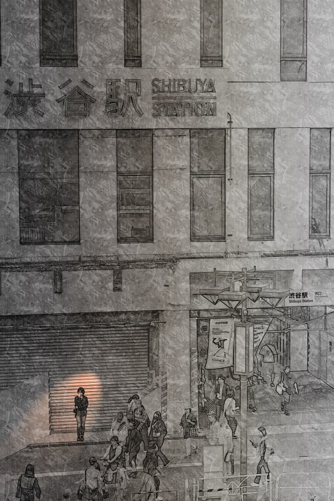 Shibuya Station Sketch by moucorn — canvas wall art