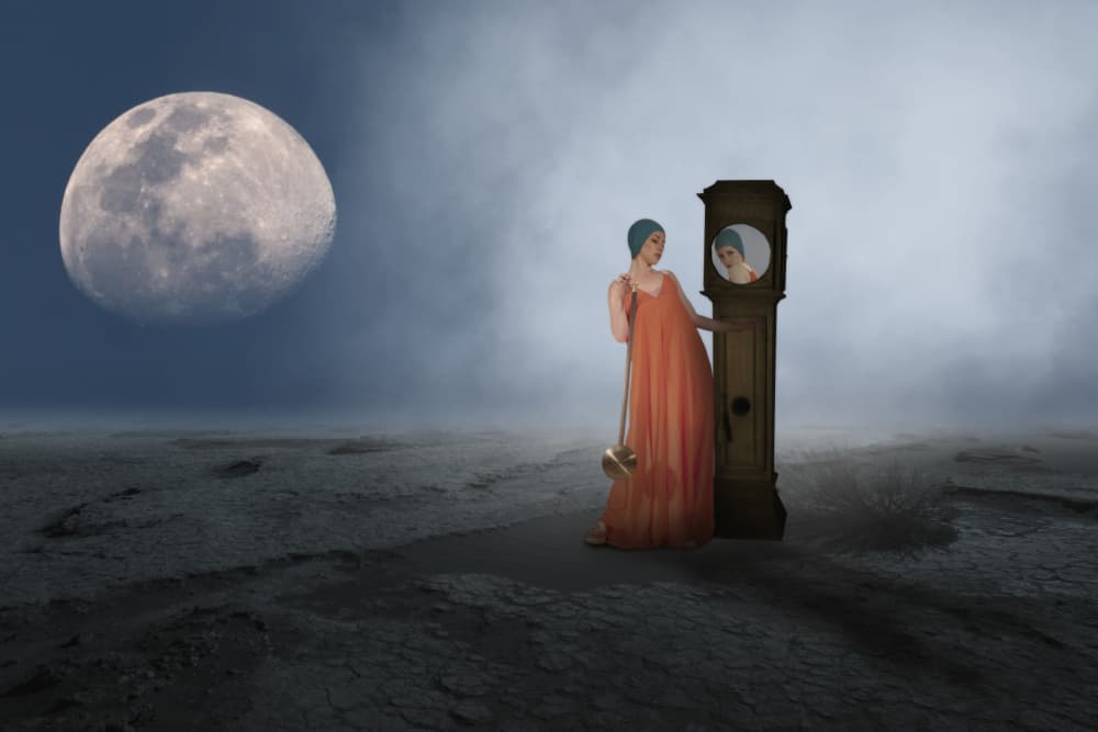 Woman Moon Clock Reflection by Christine von Diepenbroek — canvas wall art