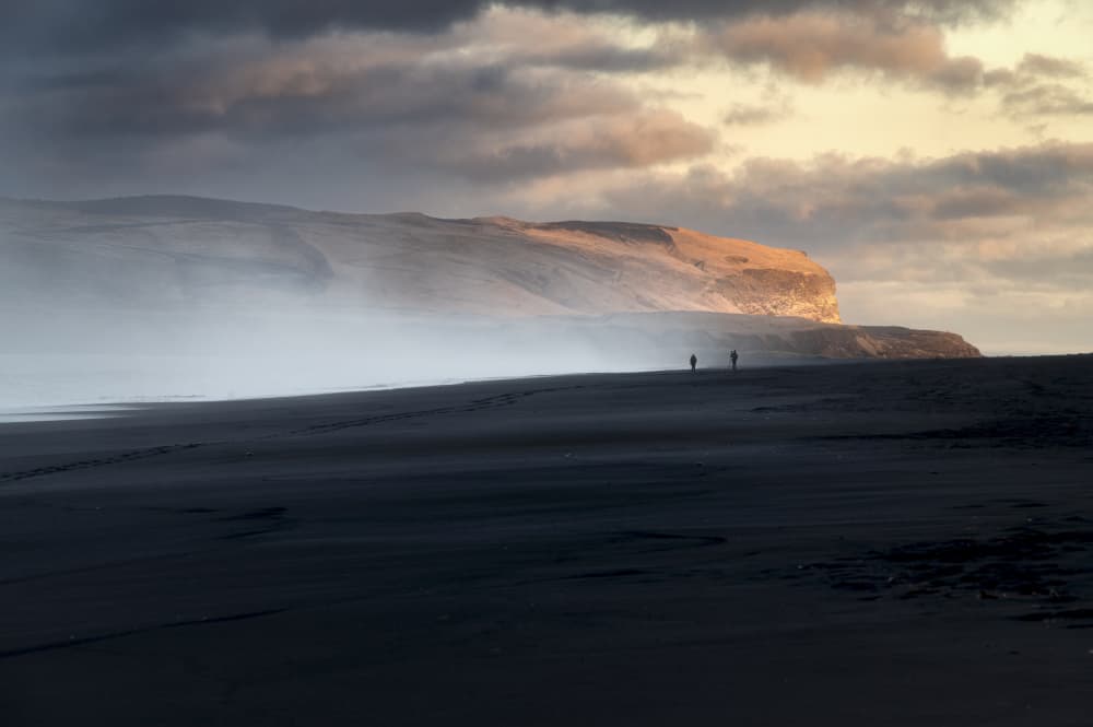 Misty Black Beach Walk by Martin Morávek — canvas wall art
