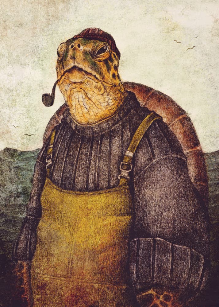 Vintage Stylish Turtle by Mike Koubou — canvas wall art