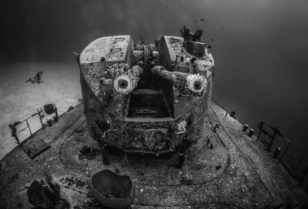 Historic Wreck and Diver by Jennifer Lu — canvas wall art