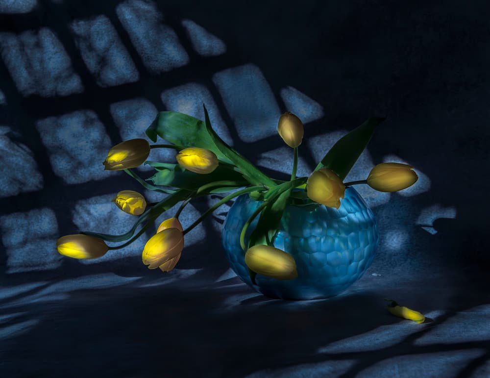 Luminous Tulips Blue Vase by Judy Tseng — canvas wall art