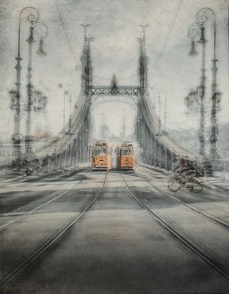 Vintage Budapest Trams by Wei Xu — canvas wall art
