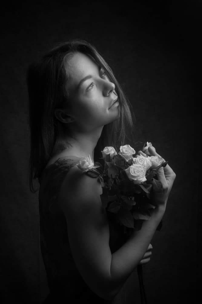 Pensive Woman With Roses by Ruth Franke — canvas wall art