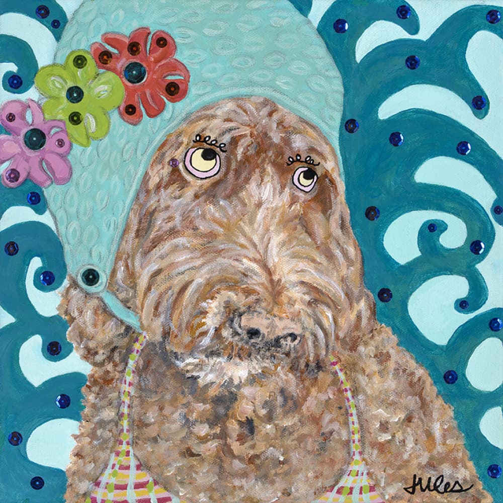 Cute Dog In Swim Cap by Jules Gissler — canvas wall art