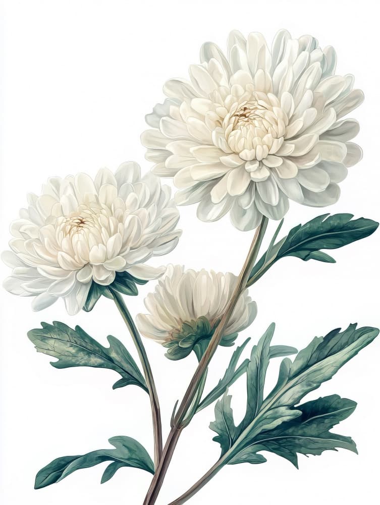 Elegant White Chrysanthemums by Bilge Paksoylu — canvas wall art