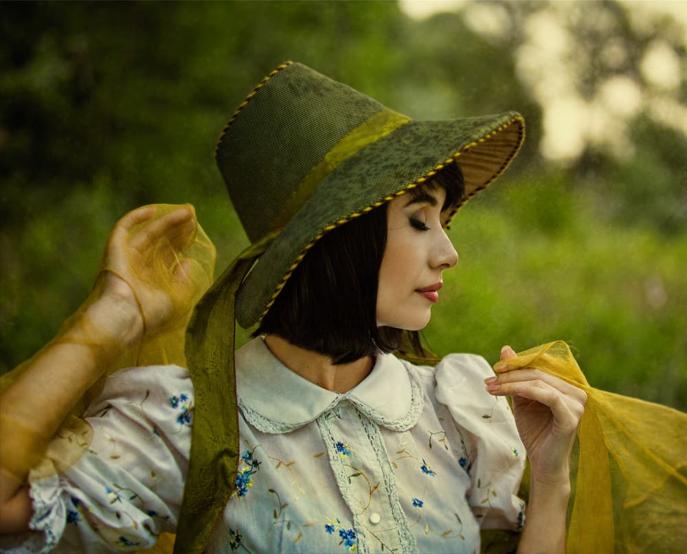 Dreamy Woman Green Hat by Svetlana Melik-Nubarova — canvas wall art