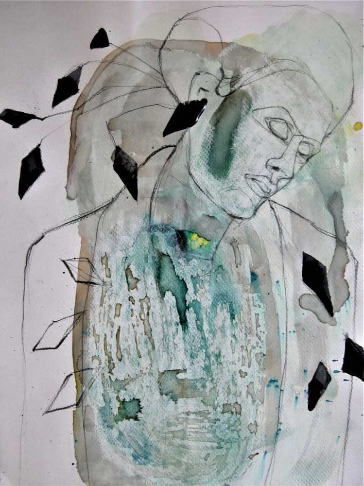 Contemplative Green Portrait by Doris Schmitz — canvas wall art