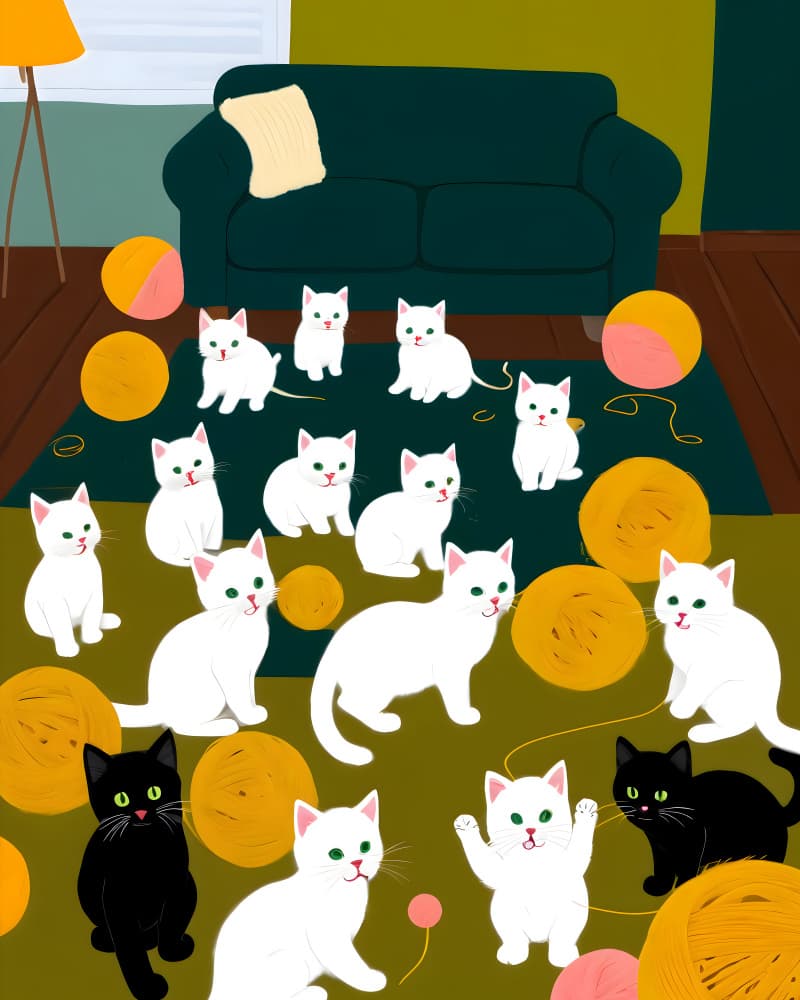 Playful Kittens and Yarn by Uma Gokhale — canvas wall art