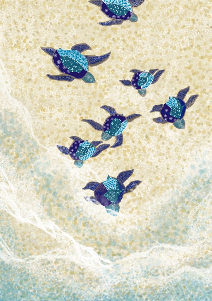 Patterned Sea Turtles Beach by Art by the Ocean — canvas wall art