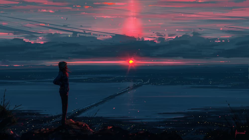 Solitary Sunset City Bridge by Alena Aenami — canvas wall art