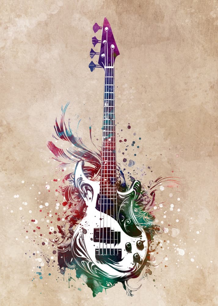 Colorful Bass Guitar Splash by Justyna Jaszke — canvas wall art