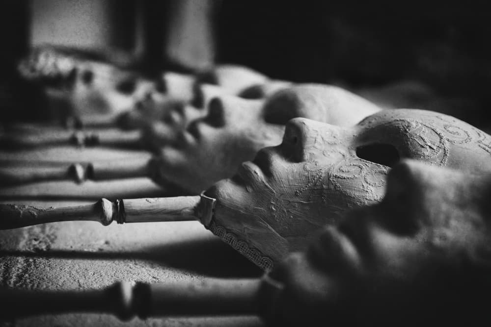 Mysterious Clay Faces by Roswitha Schleicher-Schwarz — canvas wall art
