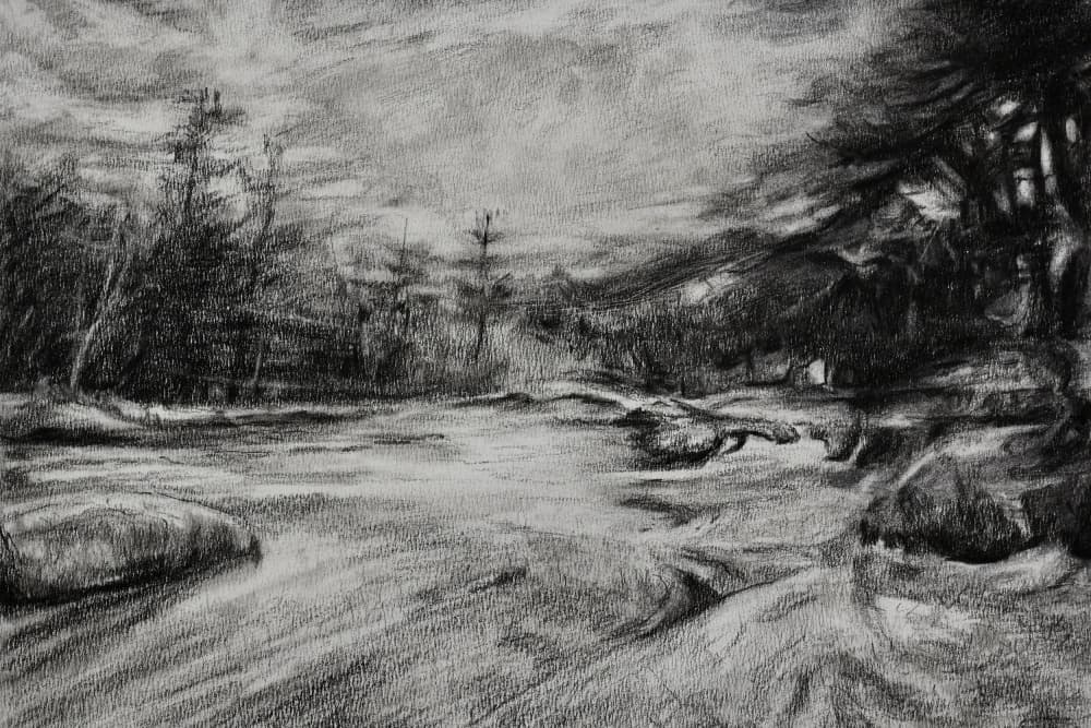 Moody River Charcoal by Marina Kozyr — canvas wall art