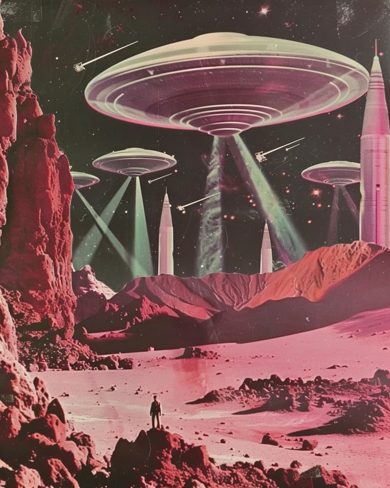 Retro SciFi Invasion by Samantha Hearn — canvas wall art