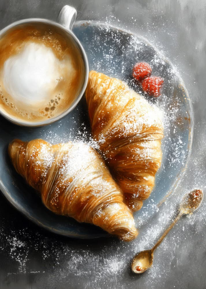 Morning Croissants and Coffee by Justyna Jaszke — canvas wall art
