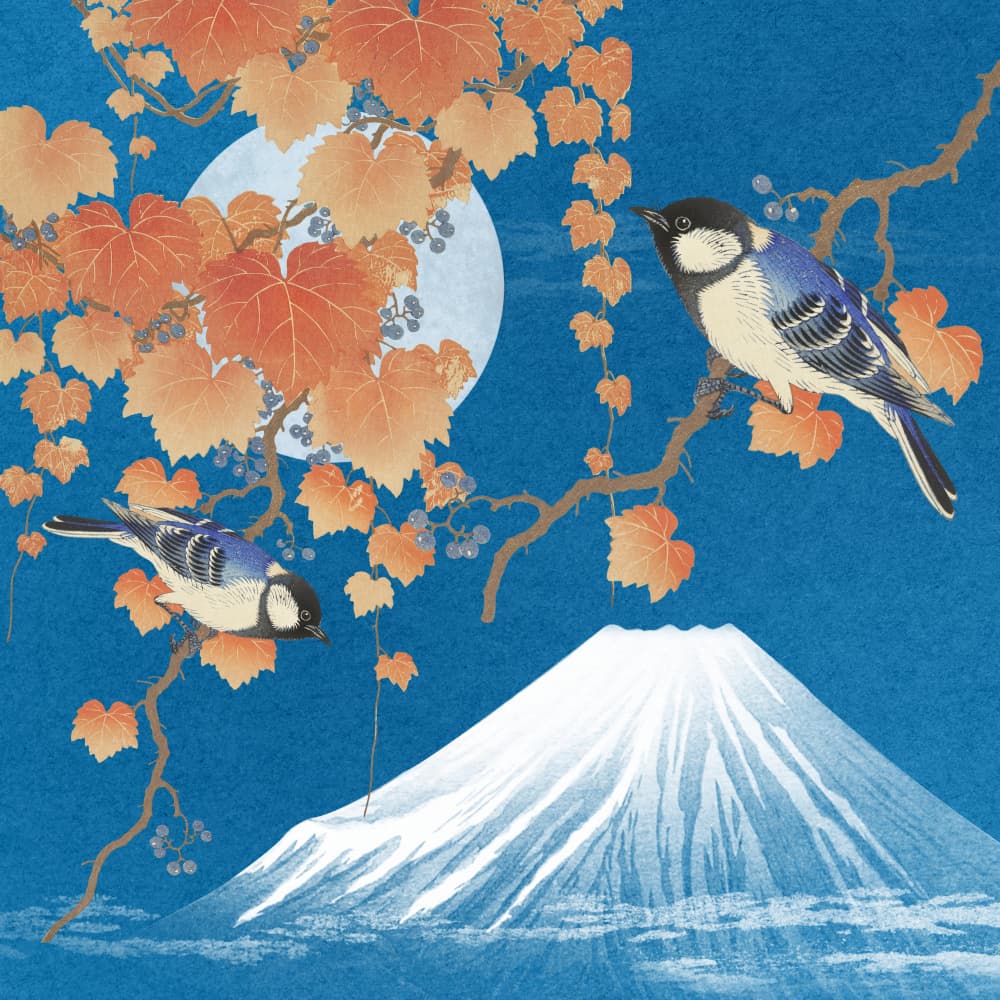 Moonlit Fuji Birds by Marja van den Hurk — canvas wall art