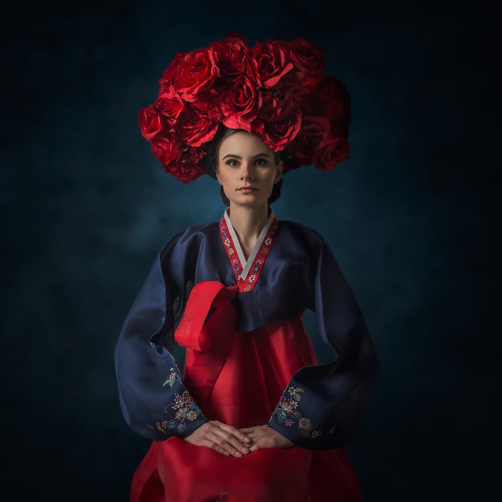 Elegant Hanbok Portrait by hardibudi — canvas wall art