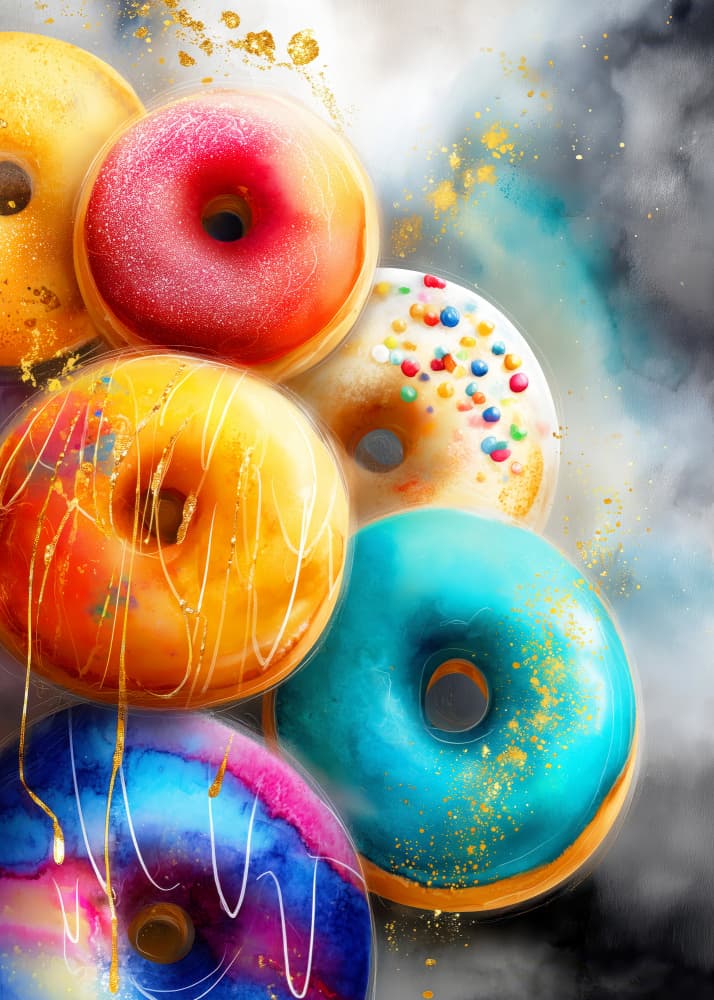 Colorful Glazed Donuts by Justyna Jaszke — canvas wall art
