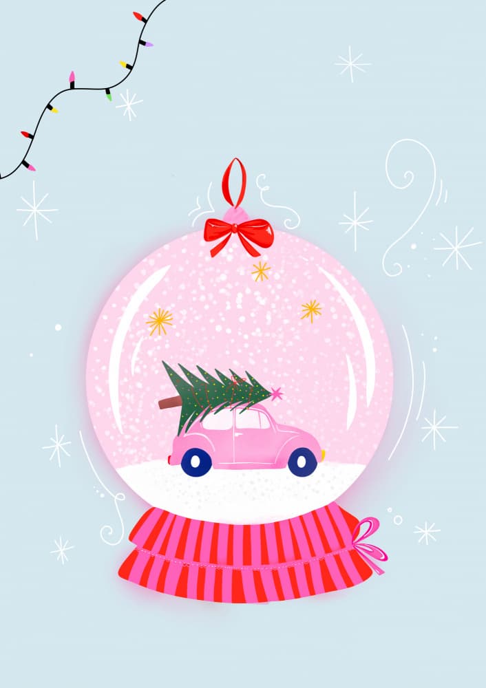 Pink Car Christmas Globe by Baroo Bloom — canvas wall art