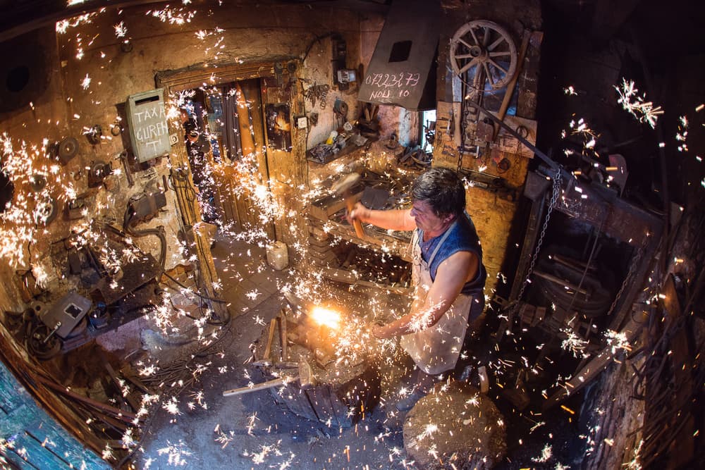 Blacksmith's Fiery Forge by Dan Mirica — canvas wall art