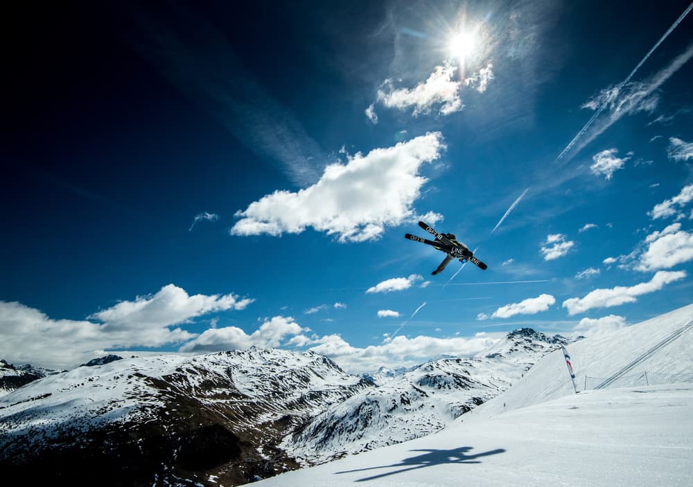 Skier High Above Mountains by Eric Verbiest — canvas wall art