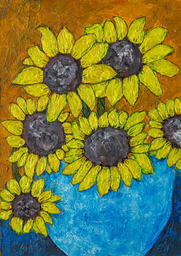 Sunflowers in Blue Vase by Dale Hefer — canvas wall art