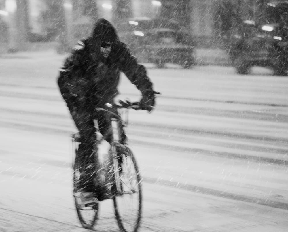 Winter Cyclist by Jian Wang — canvas wall art