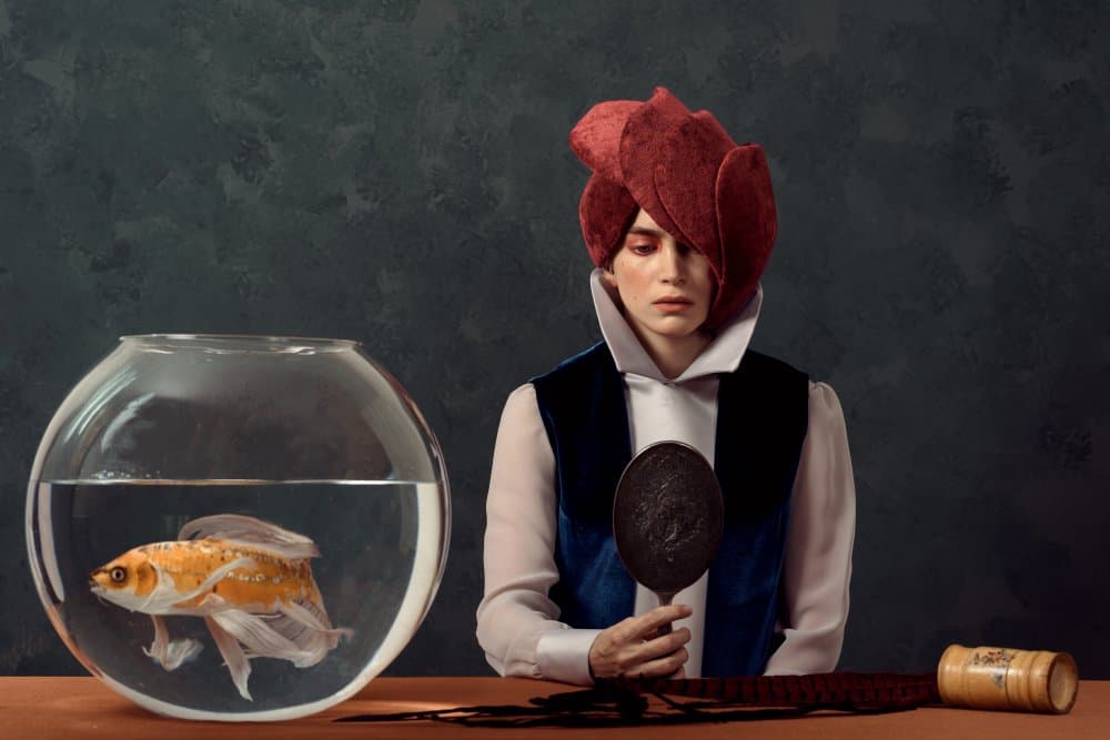 Red Turban Goldfish Portrait by Peyman Naderi — canvas wall art