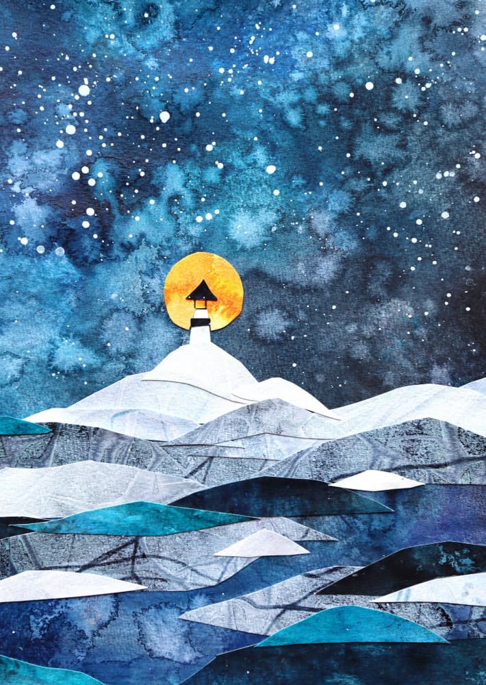 Moonlit Winter Lighthouse by Ania Witwitzka — canvas wall art